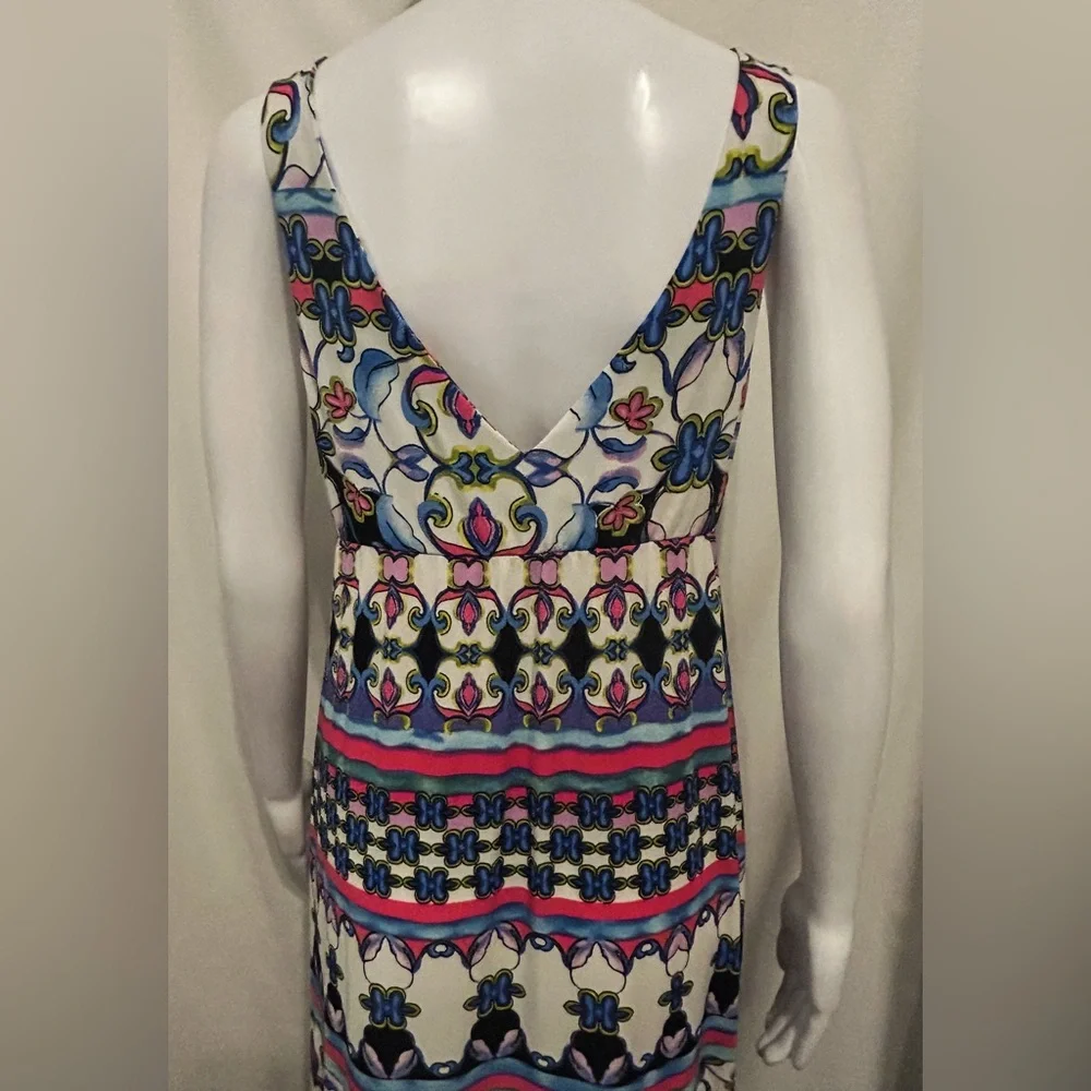 Nwt Natori Sz S Floral Aztec Tribal Geometric Flowy V Neck Maxi Dress Boho Y2K - Picture 6 of 10